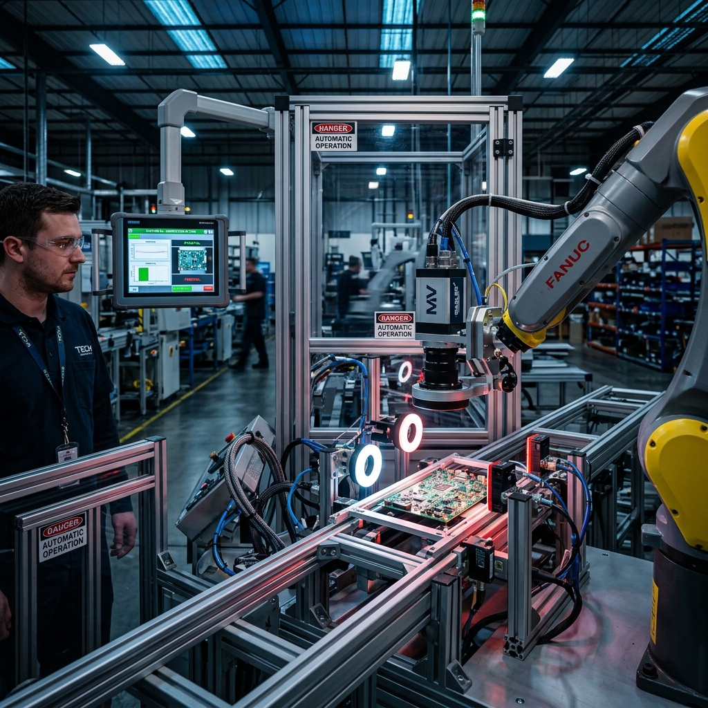Automated testing and inspection station in a factory