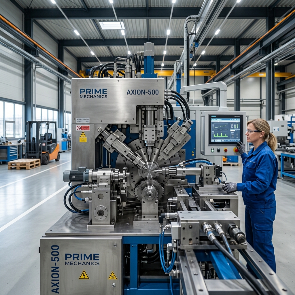 Industrial engineer operating CNC machinery in a factory